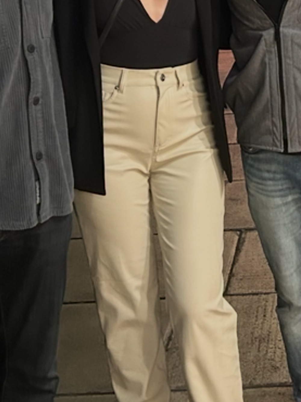 H&M Straight-Leg Vegan Leather Jeans in Cream